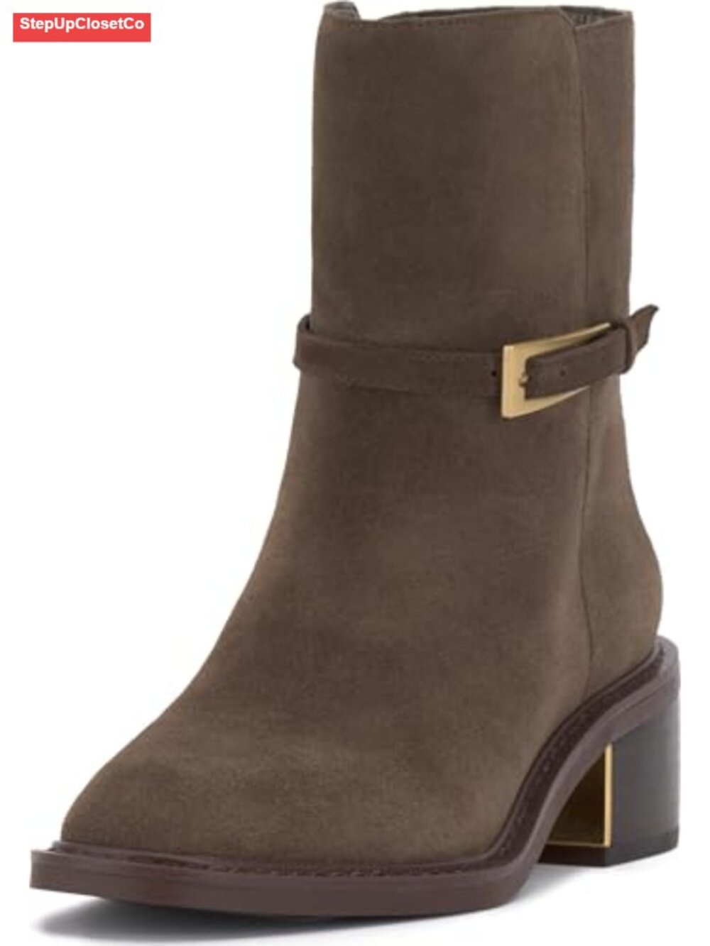 Suede Ankle Bootie Almond Toe Block Heel
